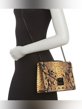 Badgley Mischka Golden Python Snake Skin Studded Shoulder Bag Gunmetal Envelope